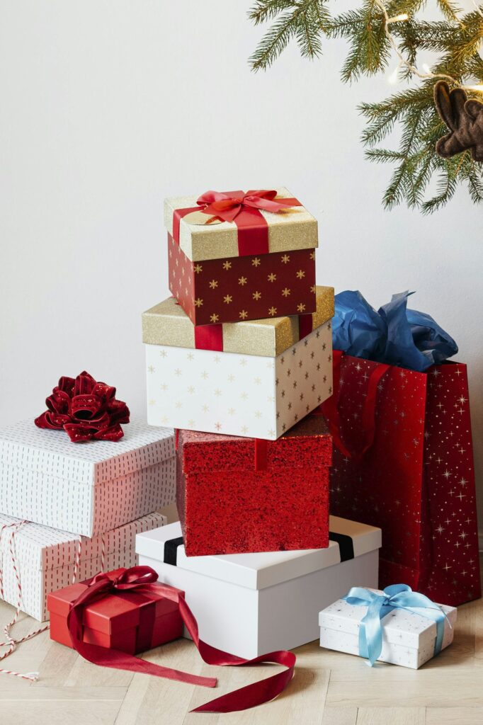 Festive Christmas presents on the floor